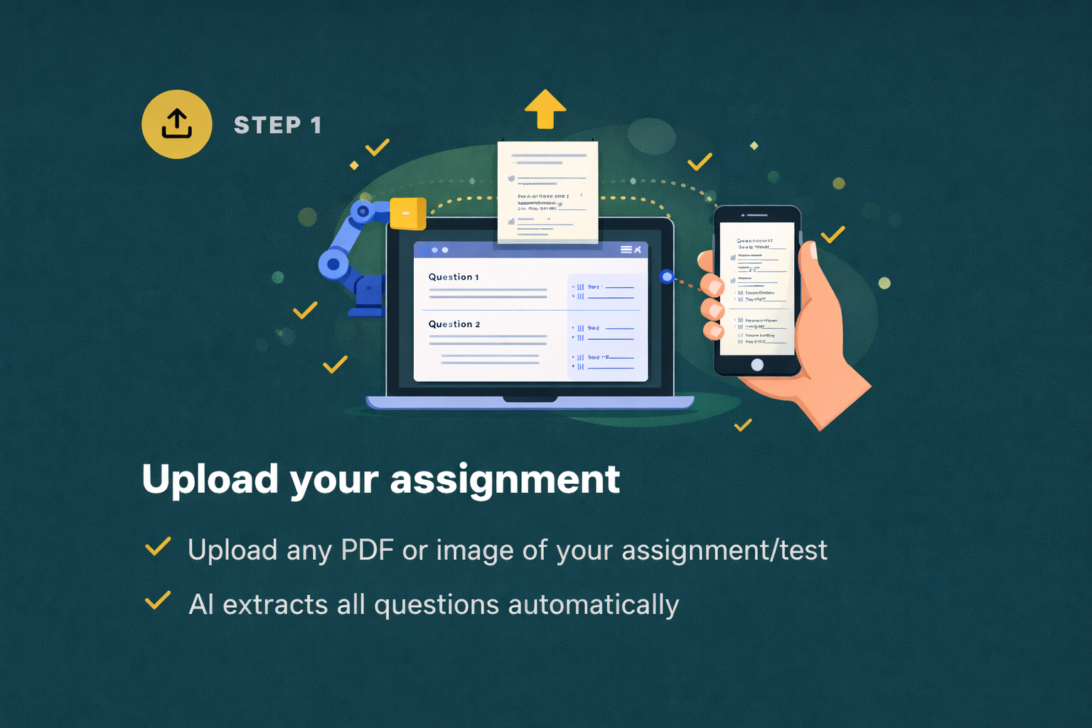 Upload your assignment and let SwarmGrader extract questions